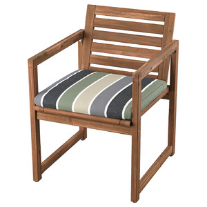 NÄMMARÖ Chair with armrests, outdoor, light brown stained/Frösön/Duvholmen stripe pattern