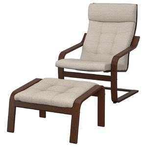 POÄNG Armchair and footstool, brown/Gunnared beige