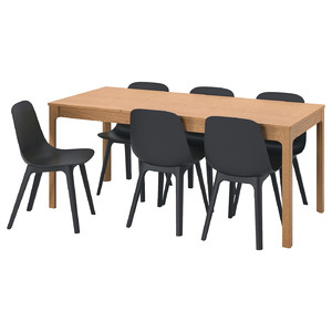 EKEDALEN / ODGER Table and 6 chairs, oak/anthracite, 120/180 cm