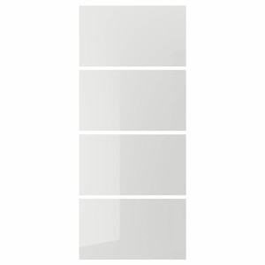 HOKKSUND 4 panels for sliding door frame, high-gloss light grey light grey, 100x236 cm