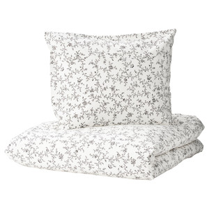 KOPPARRANKA Quilt cover and pillowcase, white, dark grey, 150x200/50x60 cm