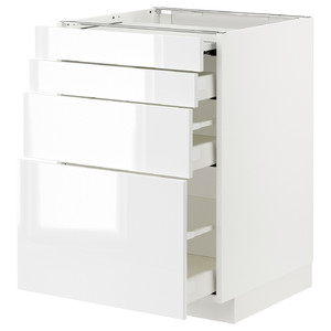 METOD / MAXIMERA Bc w pull-out work surface/3drw, white/Ringhult white, 60x60 cm