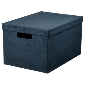 GJÄTTA Storage box with lid, velvet dark blue, 25x35x20 cm