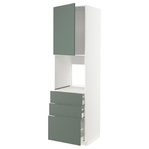 METOD / MAXIMERA High cab f oven w door/3 drawers, white/Bodarp grey-green, 60x60x220 cm