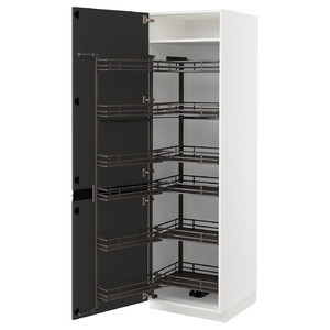 METOD High cabinet with pull-out larder, white/Upplöv matt anthracite, 60x60x200 cm