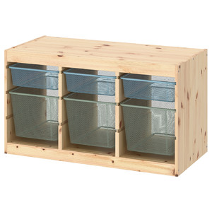 TROFAST Storage combination with boxes, light white stained pine grey-blue/light green-grey, 93x44x52 cm