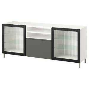 BESTÅ TV bench with drawers, white Västerviken/Fällsvik anthracite, 180x42x74 cm