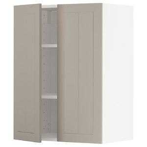 METOD Wall cabinet with shelves/2 doors, white/Stensund beige, 60x80 cm