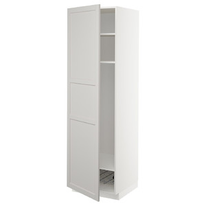 METOD High cabinet w shelves/wire basket, white/Lerhyttan light grey, 60x60x200 cm