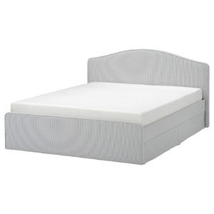 RAMNEFJÄLL Upholstered bed frame, Klovsta grey/white/Luröy, 160x200 cm
