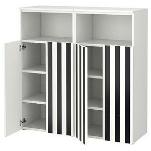 SMÅSTAD / PLATSA Storage combination, white black/white/stripe with 6 shelves, 120x42x123 cm
