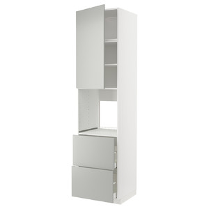 METOD / MAXIMERA High cabinet f oven+door/2 drawers, white/Havstorp light grey, 60x60x240 cm
