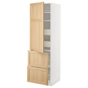 METOD / MAXIMERA Hi cab w shlvs/4 drawers/dr/2 frnts, white/Forsbacka oak, 60x60x200 cm