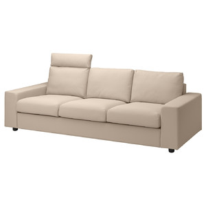 VIMLE 3-seat sofa, with headrest with wide armrests/Hallarp beige