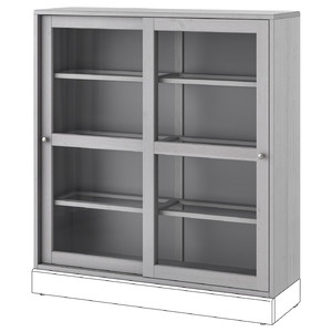 HAVSTA Glass-door cabinet, grey, 121x123x35 cm