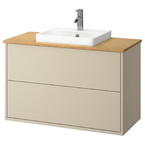 HAVBÄCK / ORRSJÖN Wash-stnd w drawers/wash-basin/tap, beige/bamboo, 102x49x71 cm