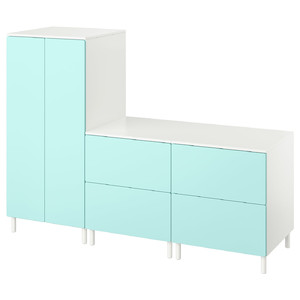 SMÅSTAD / PLATSA Wardrobe, white pale turquoise/with 2 chest of drawers, 180x57x133 cm