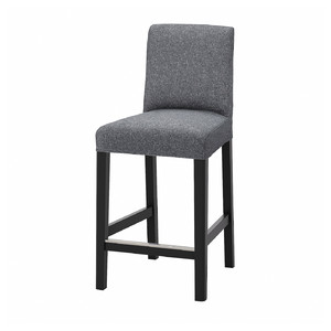 BERGMUND Bar stool with backrest, black, Gunnared medium grey, 62 cm