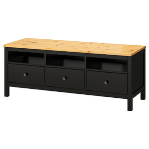 HEMNES TV bench, black-brown, light brown, 148x47x57 cm