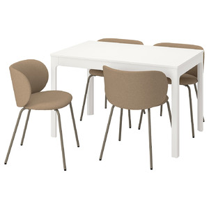 EKEDALEN / KRYLBO Table and 4 chairs, white/Tonerud dark beige, 120/180 cm