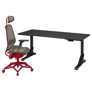 UPPSPEL / STYRSPEL Gaming desk and chair, black grey/red, 180x80 cm