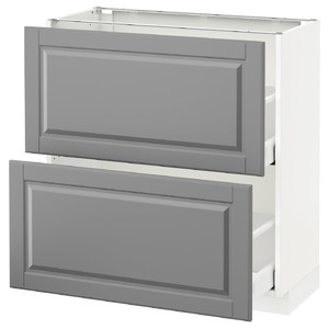 METOD / MAXIMERA Base cabinet with 2 drawers, white, Bodbyn grey, 80x37 cm