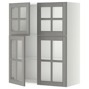 METOD Wall cabinet w shelves/4 glass drs, white/Bodbyn grey, 80x100 cm