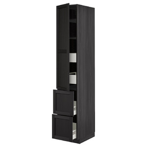 METOD / MAXIMERA Hi cab w shlvs/4 drawers/dr/2 frnts, black/Lerhyttan black stained, 40x60x220 cm