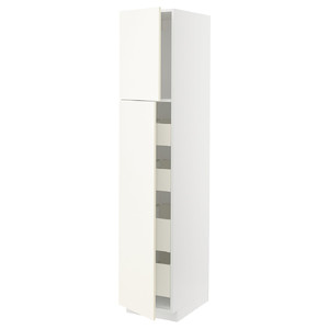 METOD / MAXIMERA Hi cab w 2 doors/4 drawers, white/Vallstena white, 40x60x200 cm