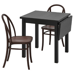 NORDVIKEN / SKOGSBO Table and 2 chairs, black/dark brown, 74/104 cm