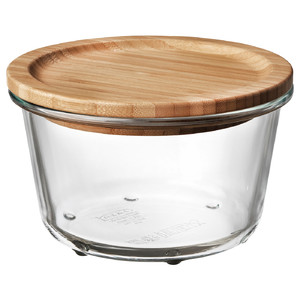 IKEA 365+ Food container with lid, round, glass, bamboo, 14 cm