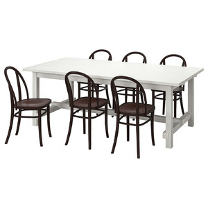 NORDVIKEN / SKOGSBO Table and 6 chairs, white/dark brown, 210/289 cm