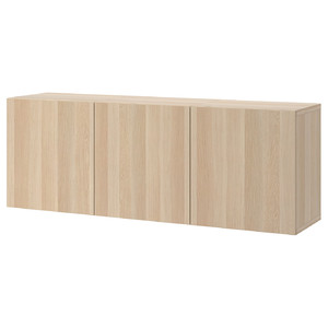 BESTÅ Wall-mounted cabinet combination, white stained oak effect/Lappviken white stained oak effect, 180x42x64 cm