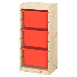 TROFAST Storage combination, light white stained pine, orange, 44x30x91 cm