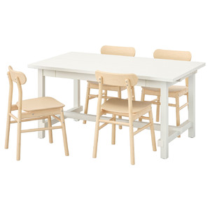 NORDVIKEN / RÖNNINGE Table and 4 chairs, white, birch, 152/223x95 cm