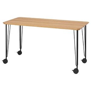 ANFALLARE / KRILLE Desk, bamboo/black, 140x65 cm