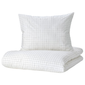 VÄNKRETS Duvet cover and pillowcase, check pattern white, yellow, 150x200/50x60 cm
