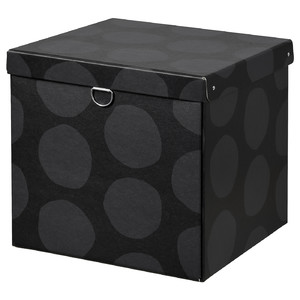 NIMM Storage box with lid, spotted grey, 32x30x30 cm
