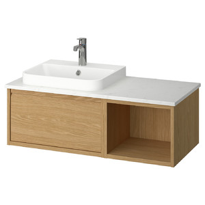 ÄNGSJÖN / BACKSJÖN Wash-stand/wash-basin/tap, oak effect/white marble effect, 102x49x41 cm