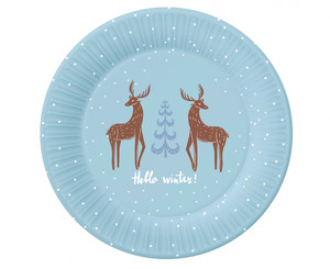 Disposable Paper Plate Christmas Hello Winter 18cm 6pcs, blue