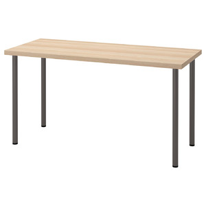 LAGKAPTEN / ADILS Desk, white stained oak effect, dark grey, 140x60 cm