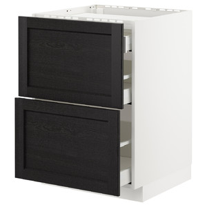 METOD/MAXIMERA Base cab f hob/2 fronts/3 drawers, white/Lerhyttan black stained, 60x61.8x88 cm