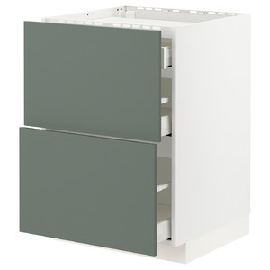 METOD / MAXIMERA Base cab f hob/2 fronts/3 drawers, white/Bodarp grey-green, 60x60 cm