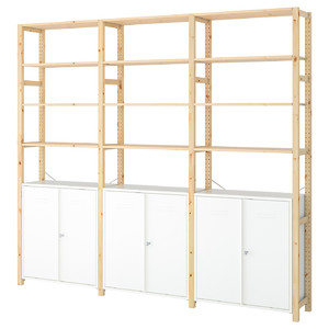 IVAR 3 sections/cabinet/shelves, pine/white, 259x30x226 cm