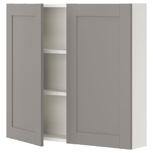 ENHET Wall cb w 2 shlvs/doors, white/grey frame, 80x17x75 cm