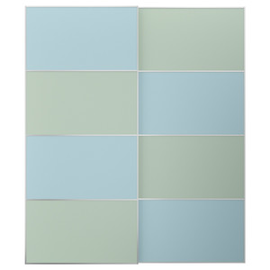 MEHAMN Pair of sliding doors, aluminium double sided/light blue light green, 200x236 cm