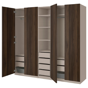 PAX / STORKLINTA Wardrobe combination, grey-beige/dark brown stained oak effect, 250x58x236 cm