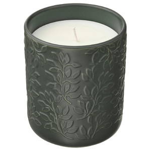 GLASBJÖRK Scented candle in ceramic jar, Cedarwood & vanilla/deep green, 45 hr