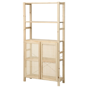 IVAR Shelving unit with doors, pine, 89x30x179 cm