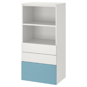 SMÅSTAD / PLATSA Bookcase, white blue/with 3 drawers, 60x42x123 cm